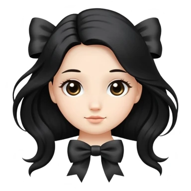 cute round face with long black silk hair and a bow on the side sticker