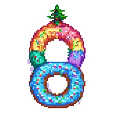 A Christmas tree in rainbow colors with an empty middle like a donut sticker