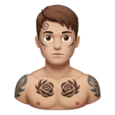 tattoo man, fair white skintone,brown hair, tattoos on face, more visible, bulky man with tattos on his chest. sticker