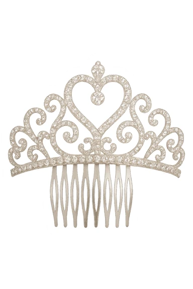 girly sparkling tiara comb, heart-shaped, no background sticker