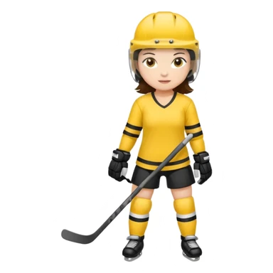 Girl hockey player with yellow jersey full body brunette with helmet sticker