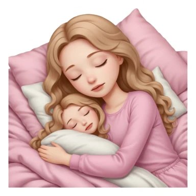 girl with pale skin and long wavy light brown hair in light pink clothes sleeping alone sticker