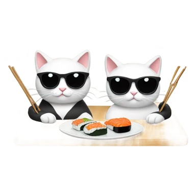two cats wearing sunglasses and eating sushi sticker