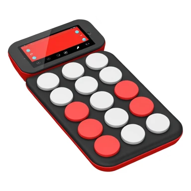 Create a clean, simple emoji of a digital percussion octapad with 6 pads. Flat design, rounded shapes, red and black colors, white background. With this kind of inclination sticker