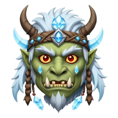 Fantasy Christmas orc shaman icon, ice spirit magic theme, glowing runes, winter tribal mask elements, mystical cold atmosphere, emoji sized portrait, male/female variant
 sticker