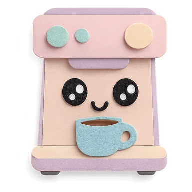 kawaii coffee machine, full body, big sparkling eyes, soft pastel colors sticker