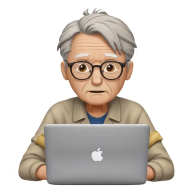 confused old man with a man bun, on a laptop sticker