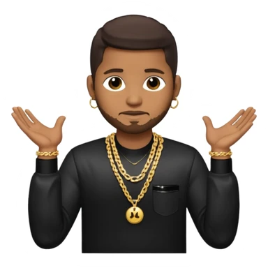 Usher with dark brown hair, black sequin dress shirt with necklace and chest out sticker