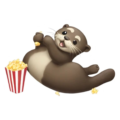 An otter laying on its back eating popcorn sticker