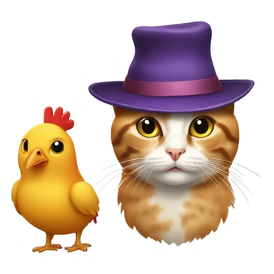 Cat and a chicken with matching hats sticker