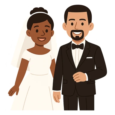 flat toon style light-skinned African American bride and light-skinned groom with black goatee in a tuxedo sticker