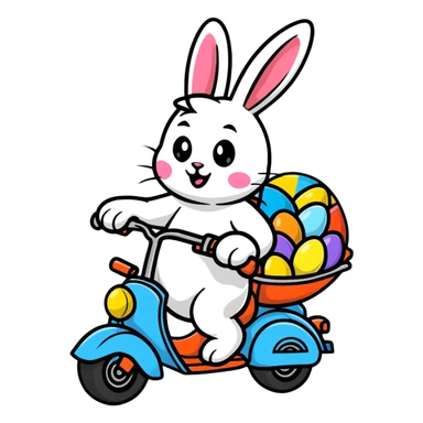 Easter bunny riding a motorcycle with Easter eggs sticker