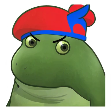 Exhausted face with a red and blue funky hat  sticker