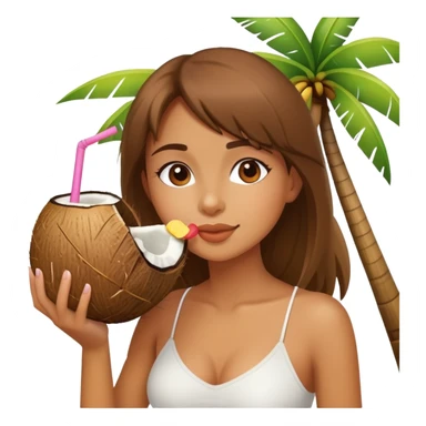 beautiful girl on the beach with coconut drink sticker
