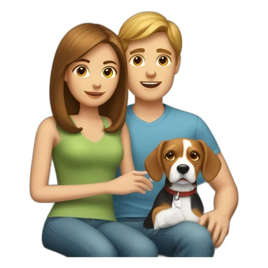 Brown hair White boy and girl with beagle Sit on couch sticker