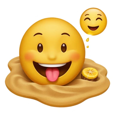 A smiley emoji licking a brown beach emoji sticker