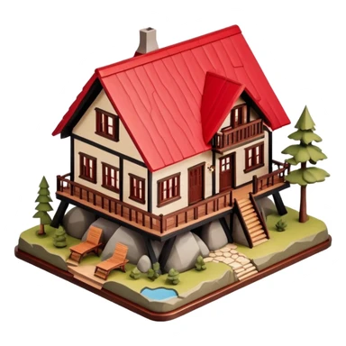 National Parks lodge, isometric dollhouse-style, realistic sticker