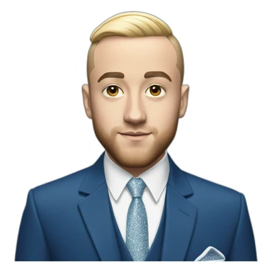 mac miller with a blonde comb over skin fade wearing a blue suit diamond necklace sticker
