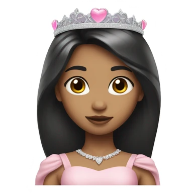 Princess with halo with medium skin tone with long black hair with bang with silver pink heart tiara and pink dress sticker
