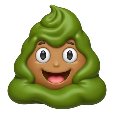 AI slop emoji full body green goopy shaped like poop emoji silly face sticker