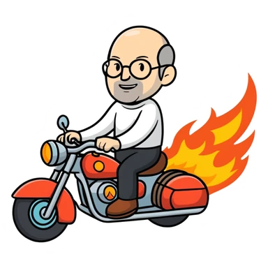 Steve Jobs riding a motorcycle into a fire sticker