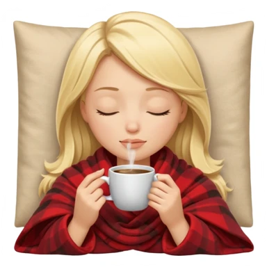 Blonde girl inside a blanket sipping coffee eyes closed sticker
