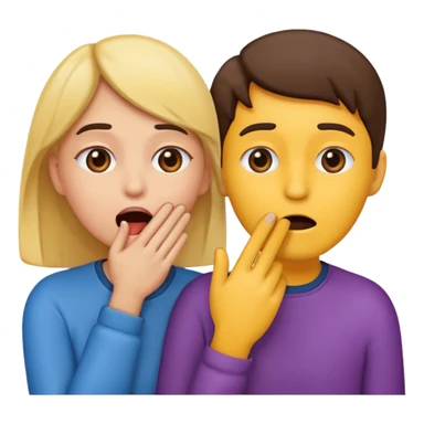 Emoji of two people, one whispering into the other’s ear with a hand covering their mouth. Surprised reaction. Simple emoji style, flat design, bright colors, thick outlines. sticker
