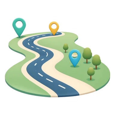 Simple flat map icon, curved road with location pin, rounded lines, minimal style, pastel colors, no background, app icon style
 sticker