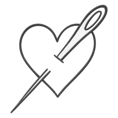 Make the needle much bigger while keeping the heart and hand drawn black outline style the same. Remove the background. sticker
