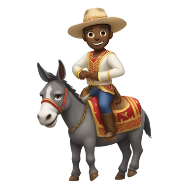 brother riding a donkey in a dance costume sticker