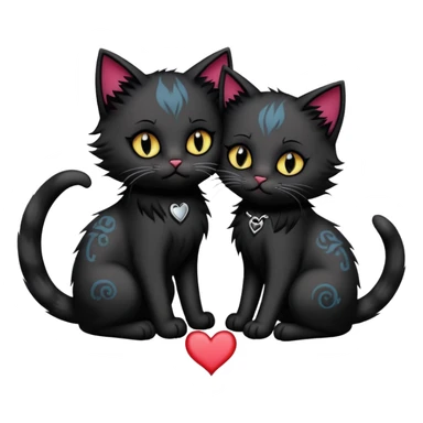 two big emo cats in love with extra emo details such as tattoos, piercings, dramatic hair, plus five emo kittens sticker