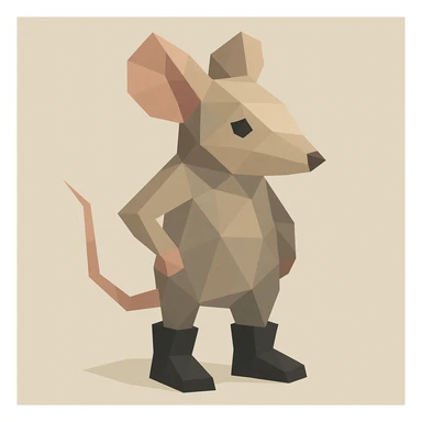 mouse character wearing black boots, low-poly polygonal style, simple background sticker