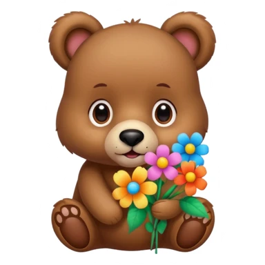 Cute bear with puppy dog eyes holding flowers sticker