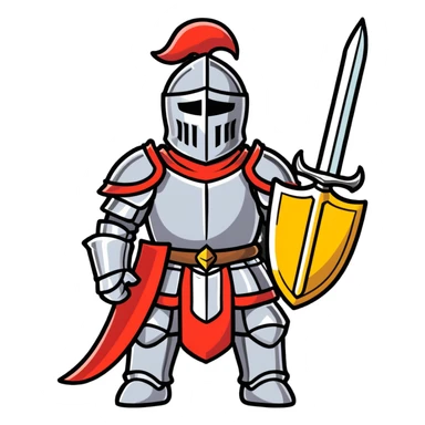 Knight in shining armor with sword and shield sticker