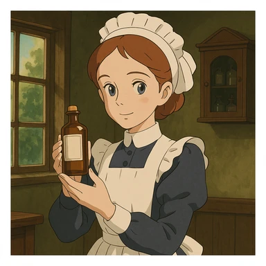 victorian nurse holding a medicine bottle sticker
