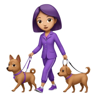 Chinese woman wearing purple outfit walking 1 small brown dog sticker
