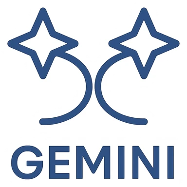 modern minimal logo of Gemini, abstract twin stars or dual shapes, blue and white color scheme sticker