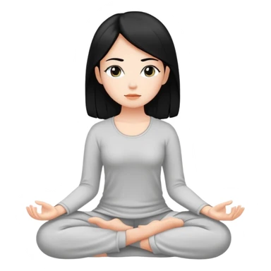 white girl with black hair, meditating, peaceful face sticker