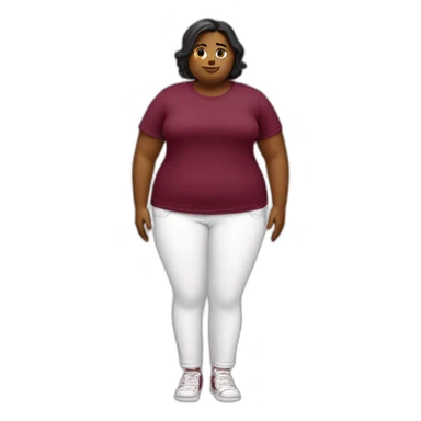 Fat girl with burgandy t-shirt and white jeans sticker