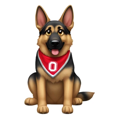German Shepherd wearing an Ohio state bandana sticker