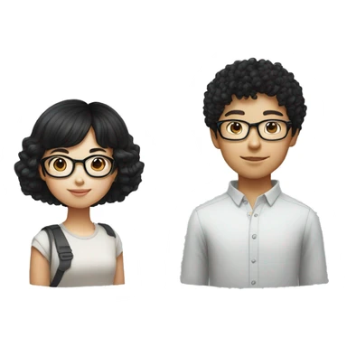 Chinese curly haired boy with glasses with a straight black haired girl sticker
