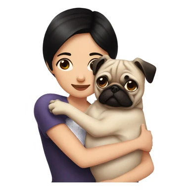 woman hugging a pug short black hair sticker