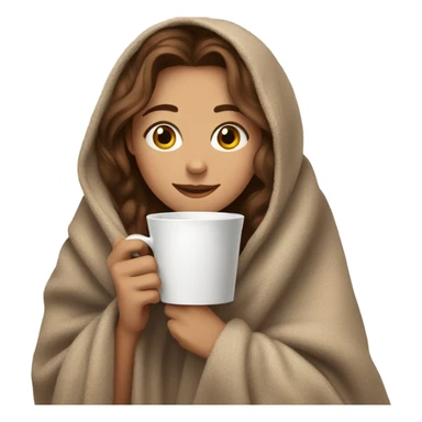 Brown hair Girl drinking coffee, with a cozy blanket sticker