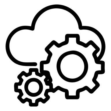 Make the DevOps Cloud Engineer cloud with gears icon monochrome using a single neutral color with minimal color accents and clean lines. Keep the background transparent and the design minimalistic and clear. sticker