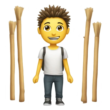 Boy with round heads, smiley, face square box, body stick, arms, stick, legs, spiky hair sticker