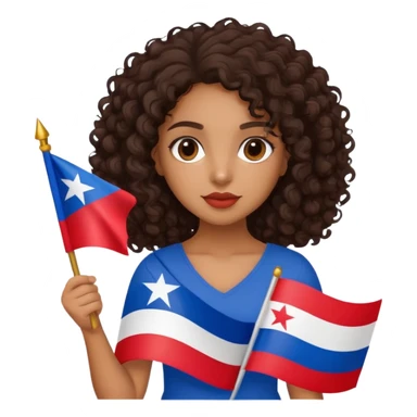 Brown girl with dark curly hair holding a Puerto Rican flag sticker