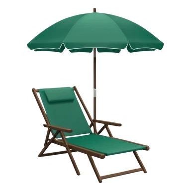 dark green lounge chair under white beach umbrella, modern minimalism, iOS emoji style, no faces or smileys sticker