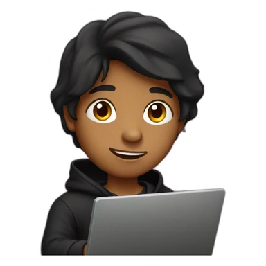 Indian boy wearing a black hoodie with laptop with space background sticker