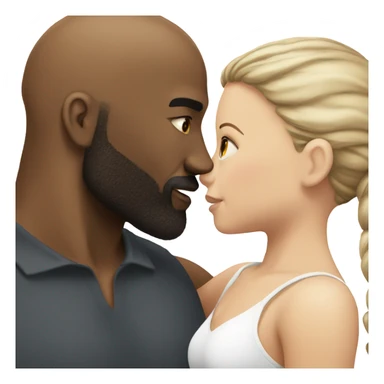 White girl brunette kissing muscular black bald man with beard sticker