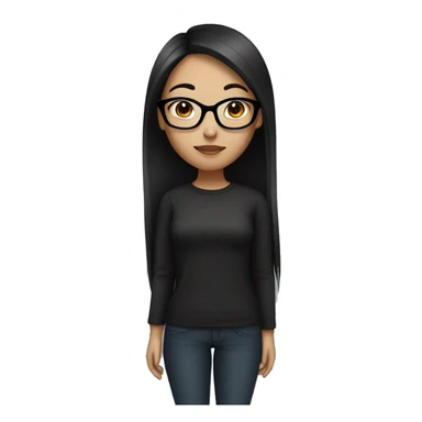 asian girl with dark skin tone, black long straight hair and wearing black rounded thin glasses sticker
